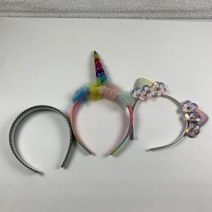 3 Piece Shiny Unicorn Horn Rainbow Elastic Cat Glamour‎ Headband Catchers 6185